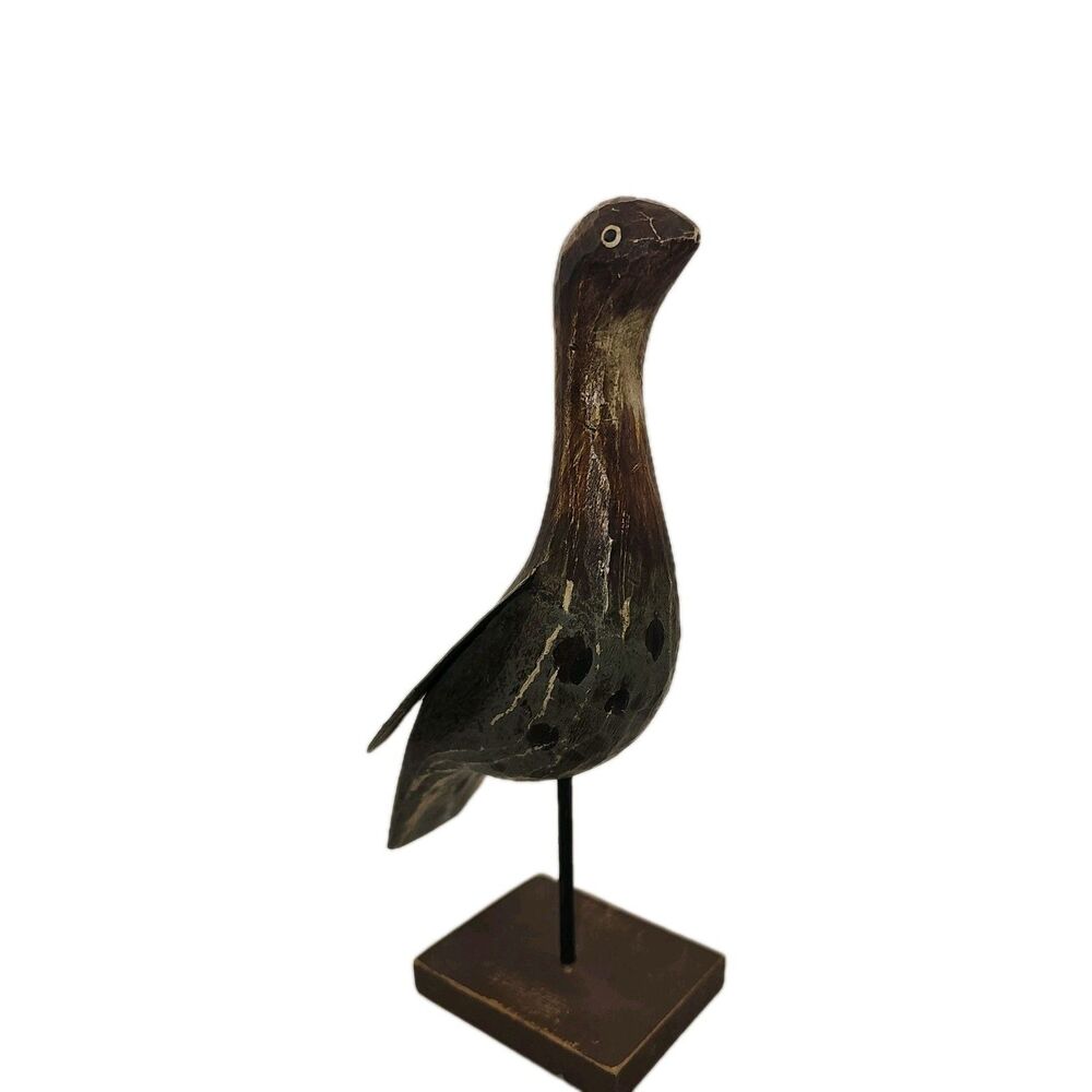 Palecek Wood Bird W/Metal Wings Hand Painted Carved Pls Look Closely At Colors